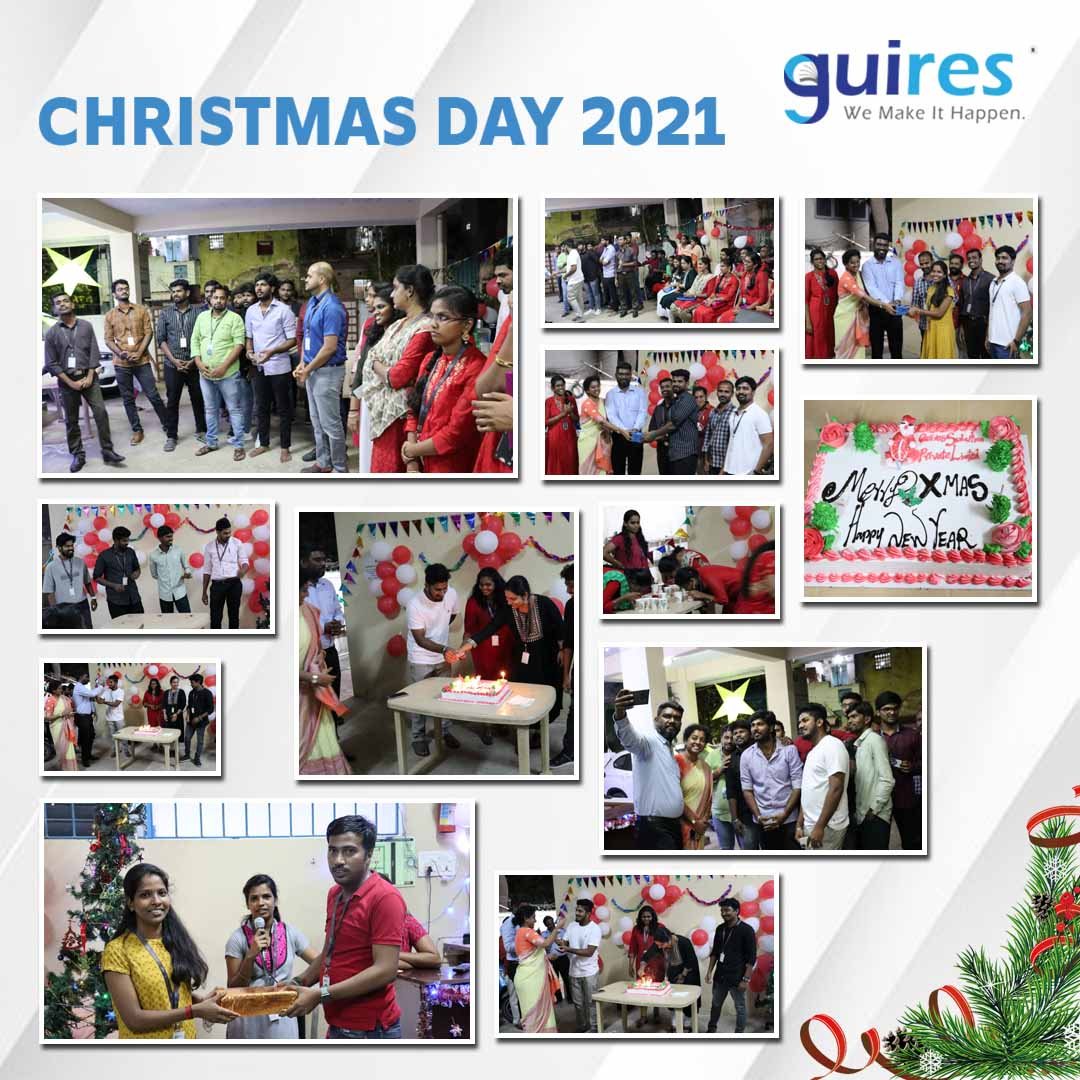 Christmas Day 2021 collage of Guires colleagues exchanging gifts and celebrating together